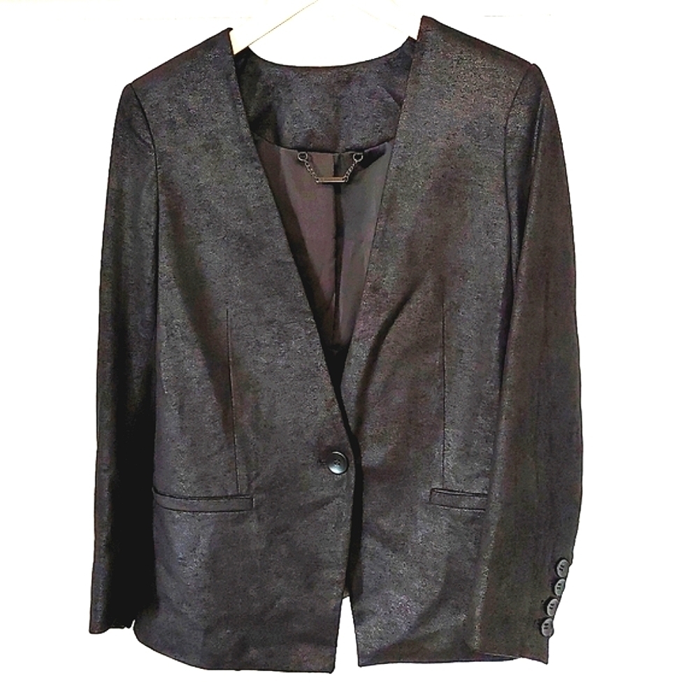 CAPULET | Womens Black Faux Leather Blazer Jacket